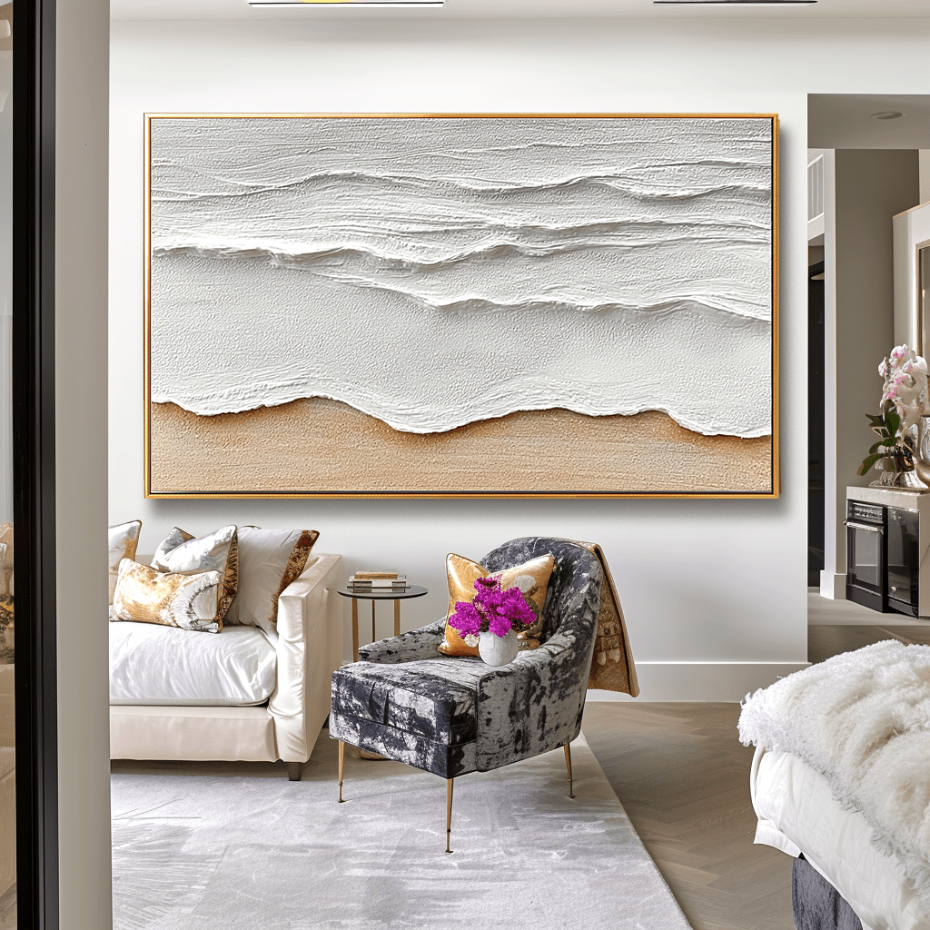 Shoreline Calm – Textured Beige Wall Art #93032 Painting artwepaint 