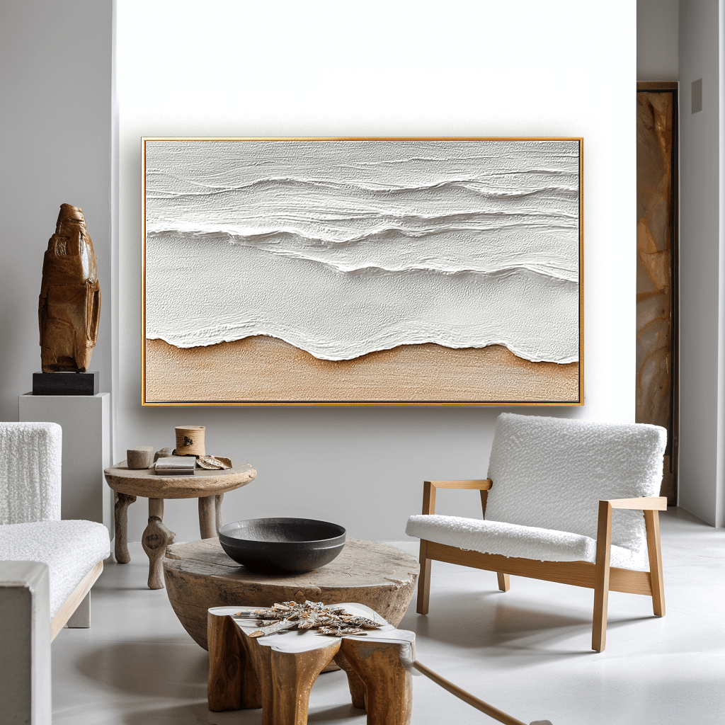 Shoreline Calm – Textured Beige Wall Art #93032 Painting artwepaint 