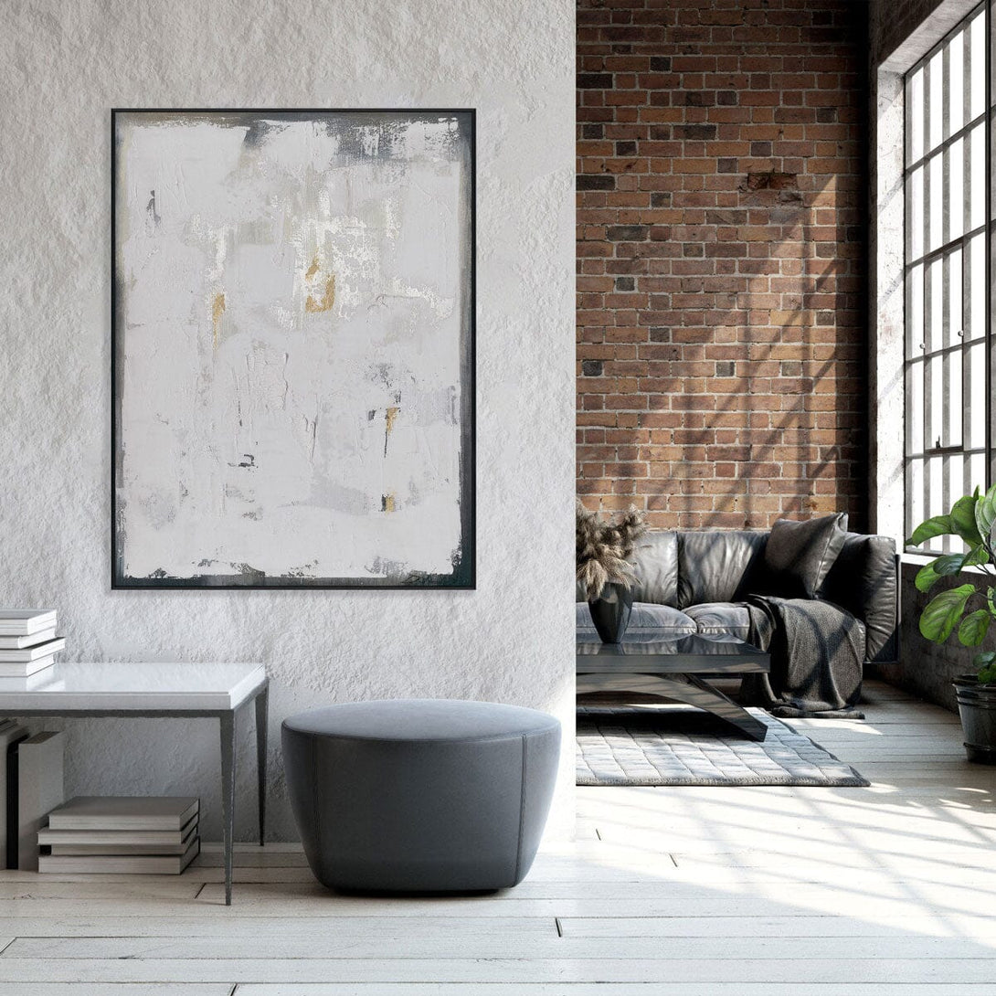 Silent Frost – White & Gold Abstract Painting#M6722 Painting artwepaint 