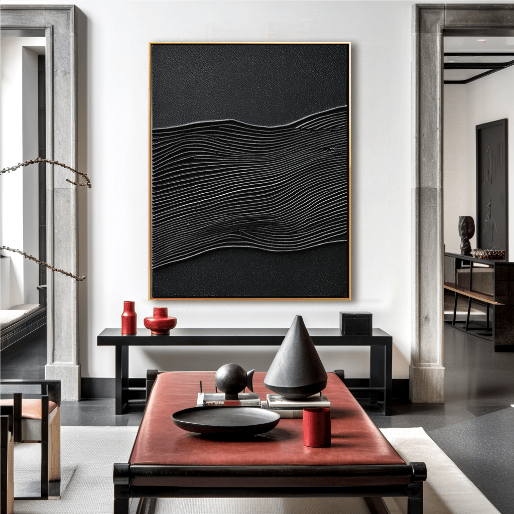 Silent Rhythm – Black Textured Wave Painting #93041 Painting artwepaint 