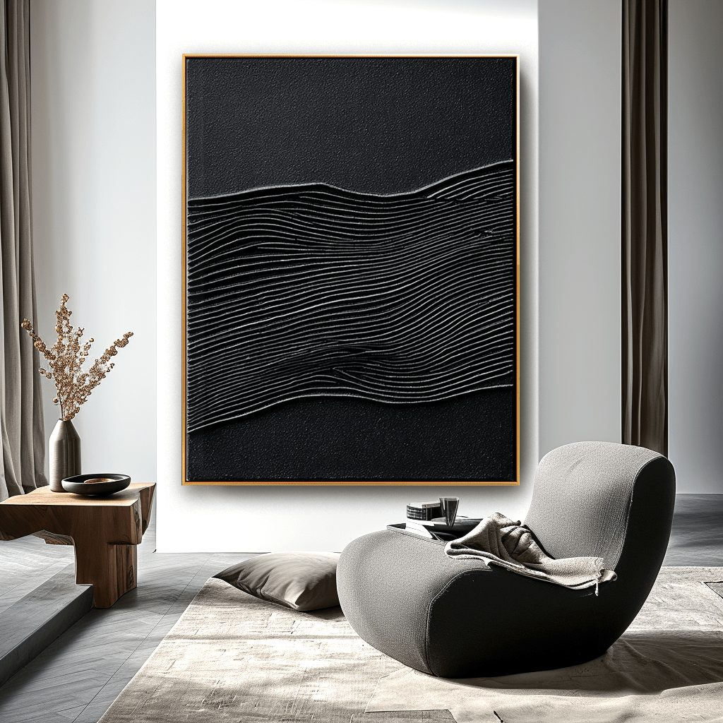 Silent Rhythm – Black Textured Wave Painting #93041 Painting artwepaint 