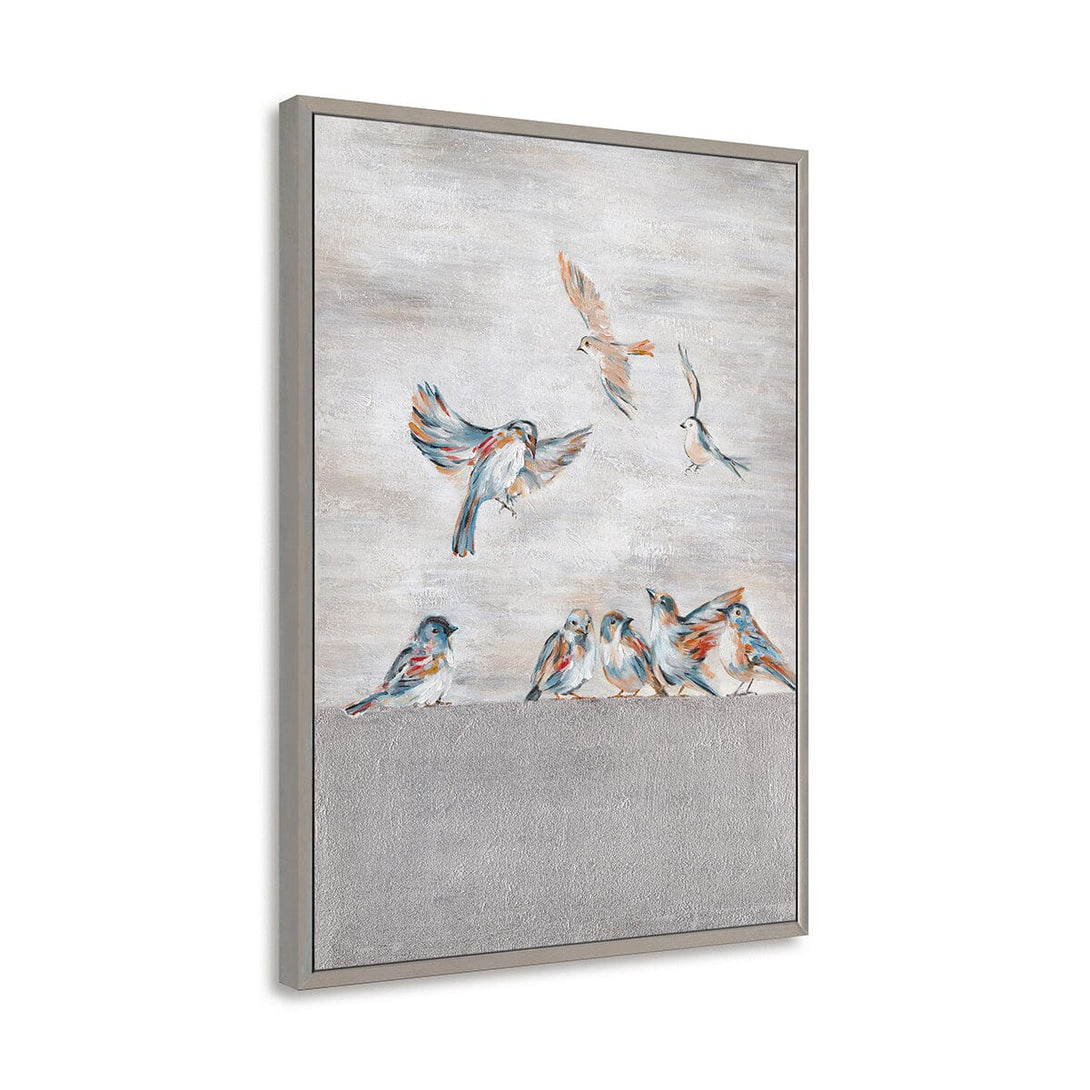 Silver Feather Sparrows - Foil Textured Animal Painting #M3529 Painting artwepaint 