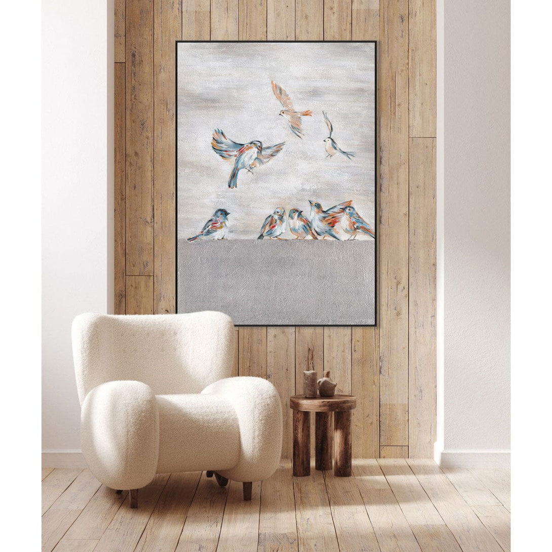 Silver Feather Sparrows - Foil Textured Animal Painting #M3529 Painting artwepaint 