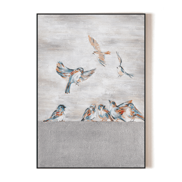 Silver Feather Sparrows - Foil Textured Animal Painting #M3529 Painting artwepaint 