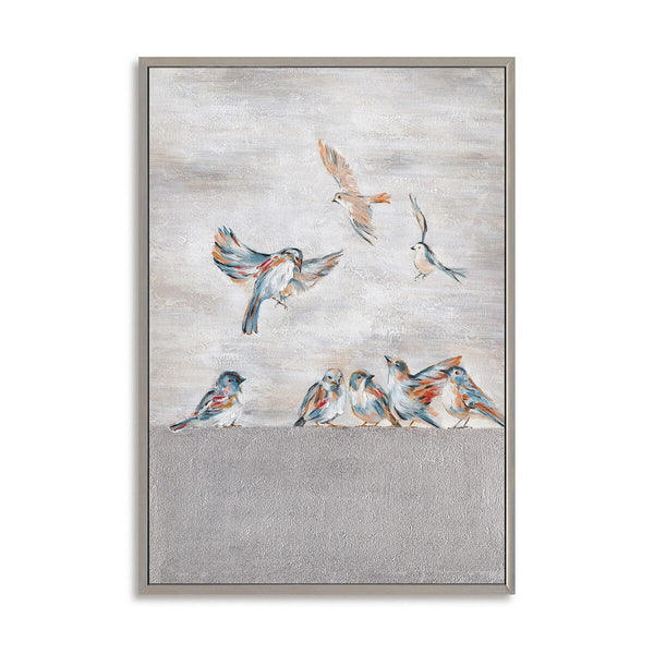 Silver Feather Sparrows - Foil Textured Animal Painting #M3529 Painting artwepaint 