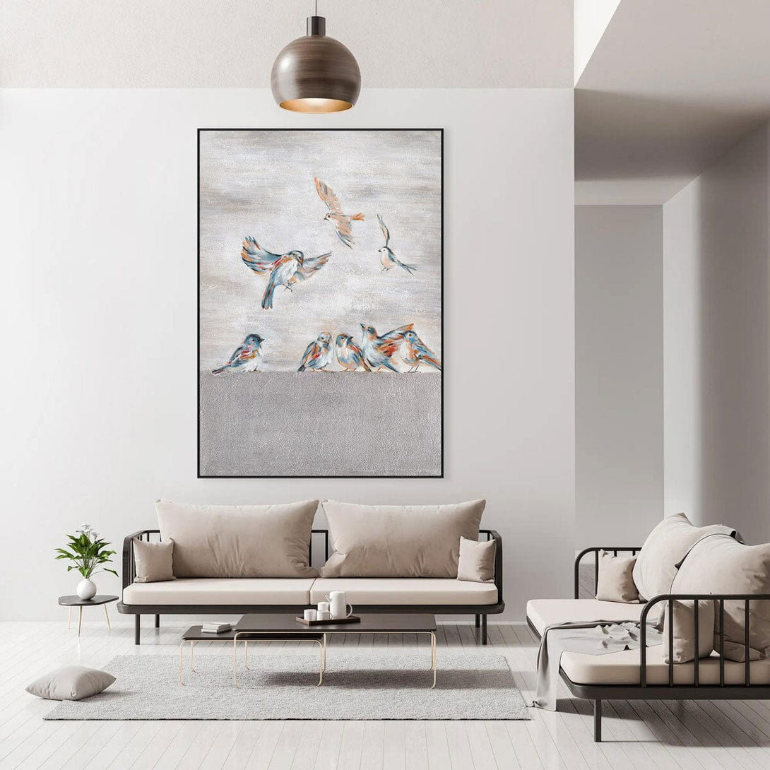 Silver Feather Sparrows - Foil Textured Animal Painting #M3529 Painting artwepaint 