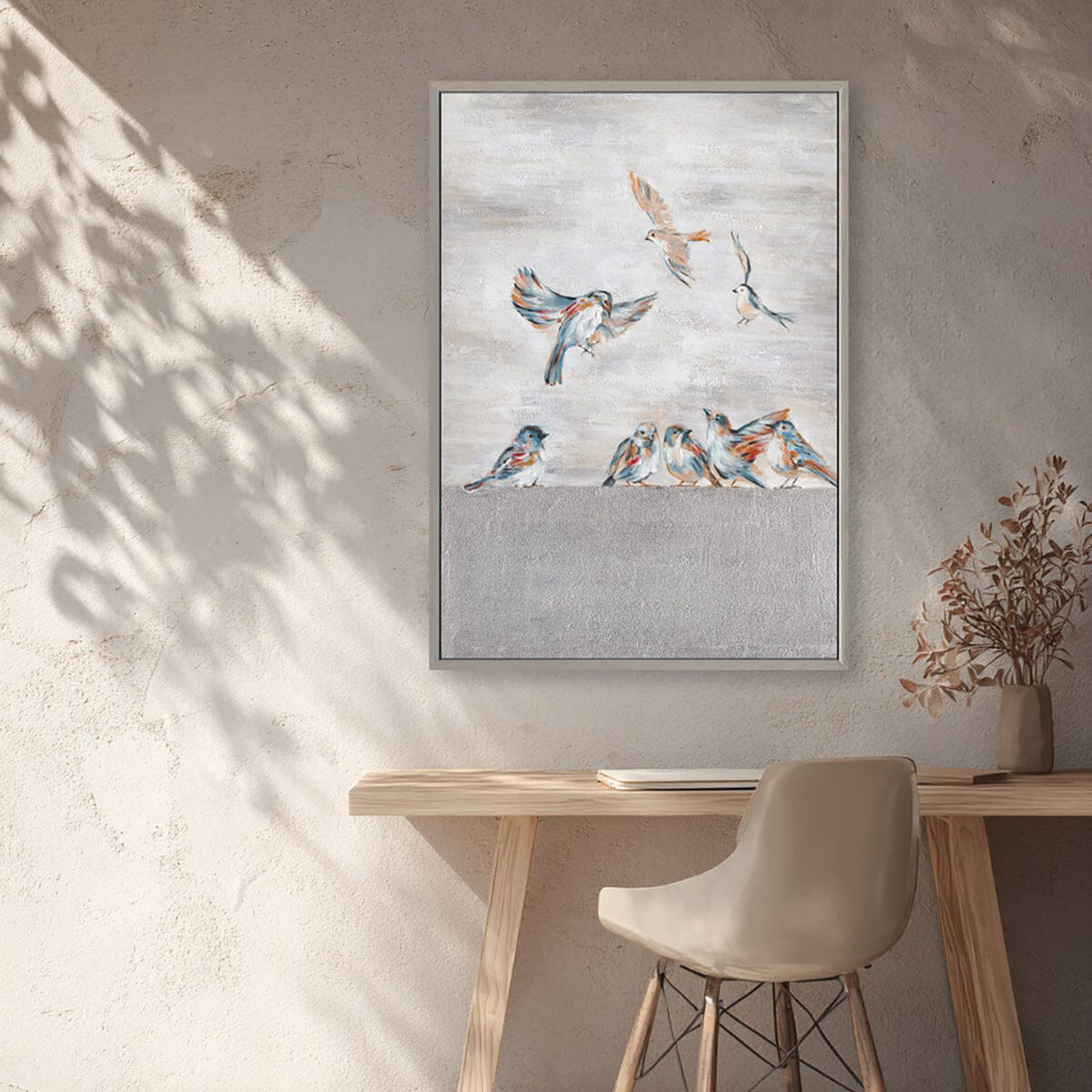 Silver Feather Sparrows - Foil Textured Animal Painting #M3529 Painting artwepaint 