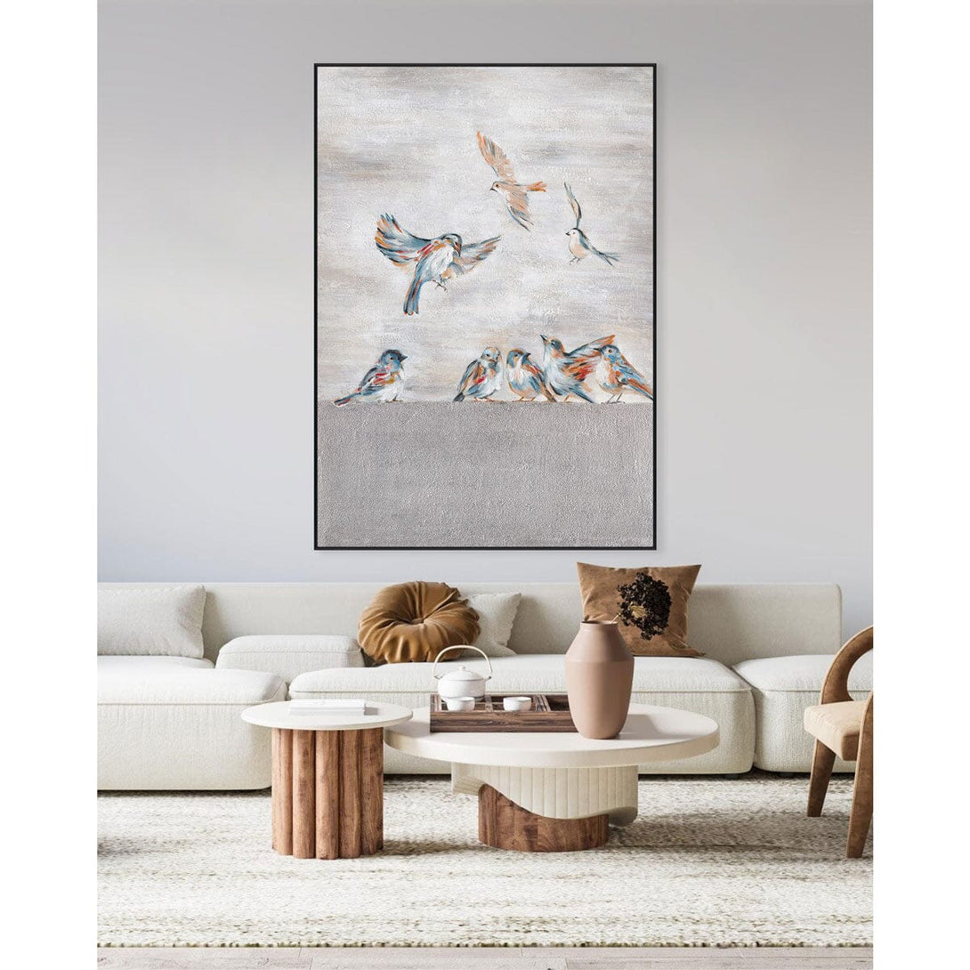 Silver Feather Sparrows - Foil Textured Animal Painting #M3529 Painting artwepaint 