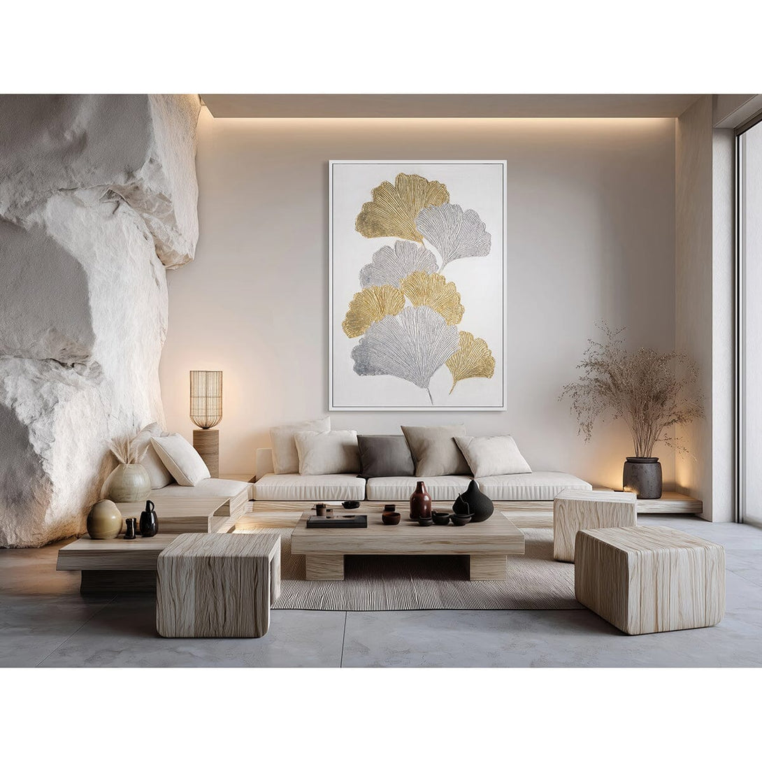 Silver & Gold Elegance - Ginkgo Relief Art Painting#L5077 Painting artwepaint 