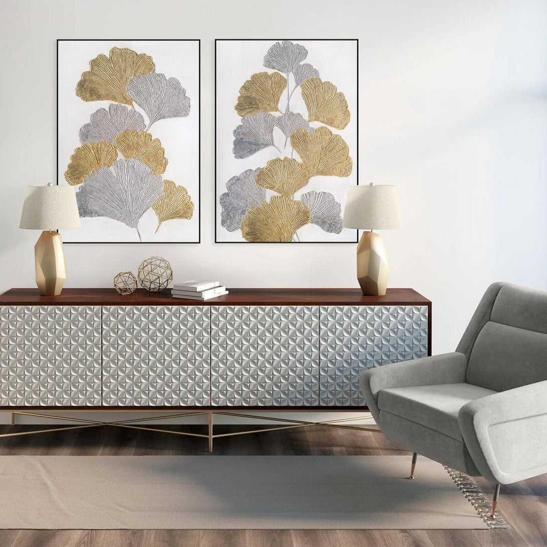 Silver & Gold Elegance - Ginkgo Relief Art Painting#L5077 Painting artwepaint 