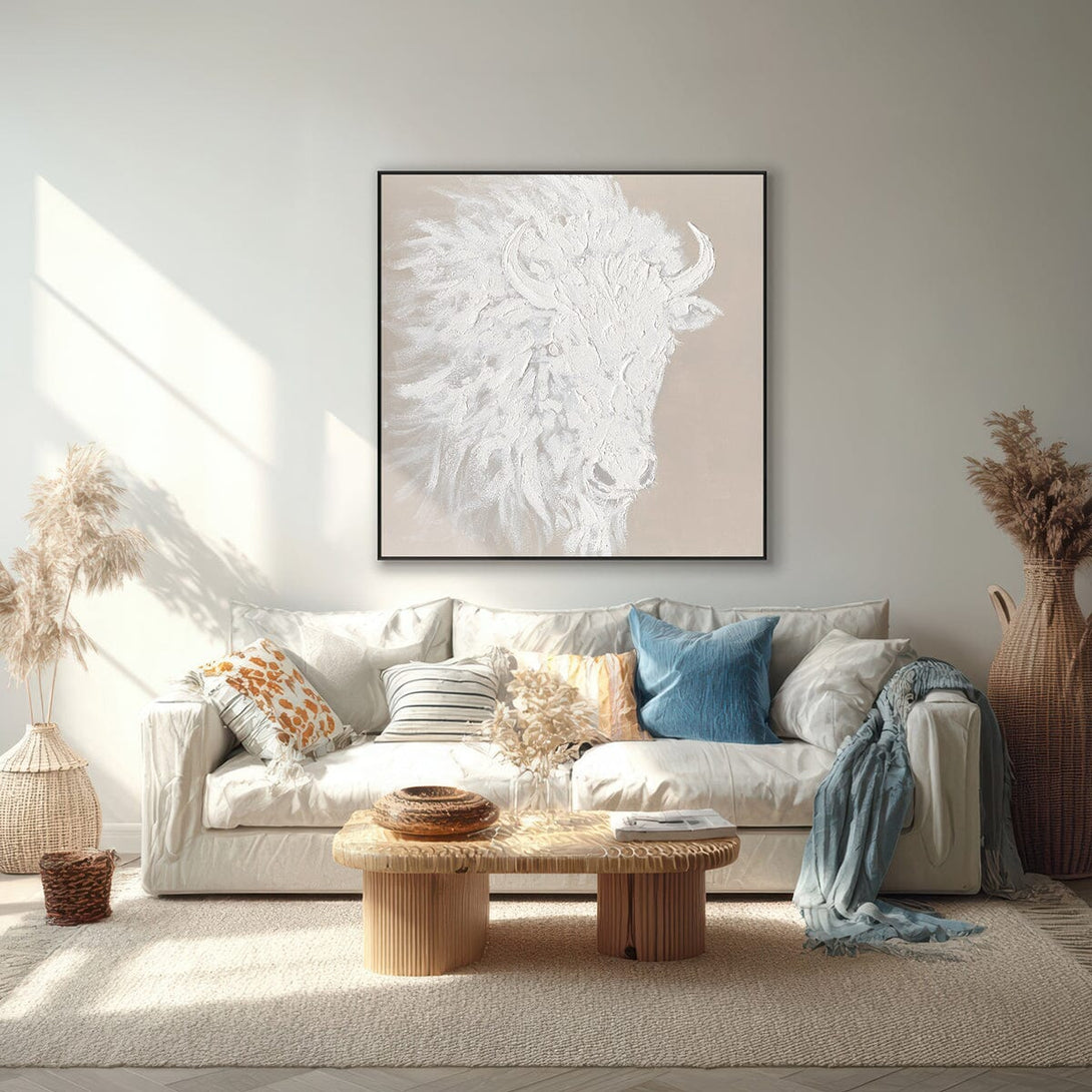 Snow Plains Bison - White Textured Animal Painting #M0536 Painting artwepaint 
