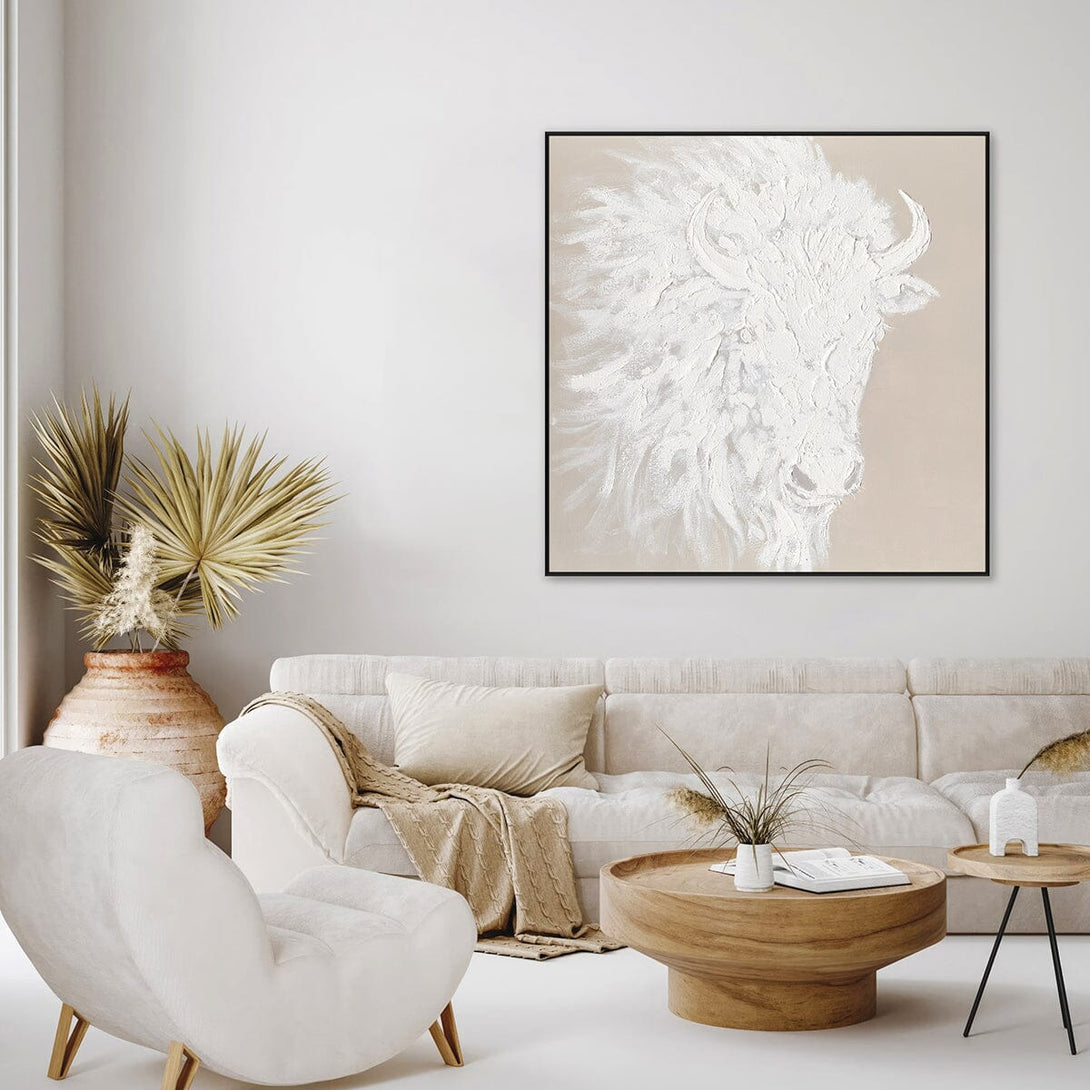 Snow Plains Bison - White Textured Animal Painting #M0536 Painting artwepaint 