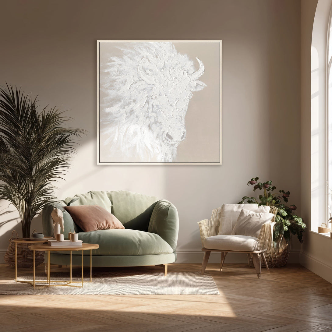 Snow Plains Bison - White Textured Animal Painting #M0536 Painting artwepaint 