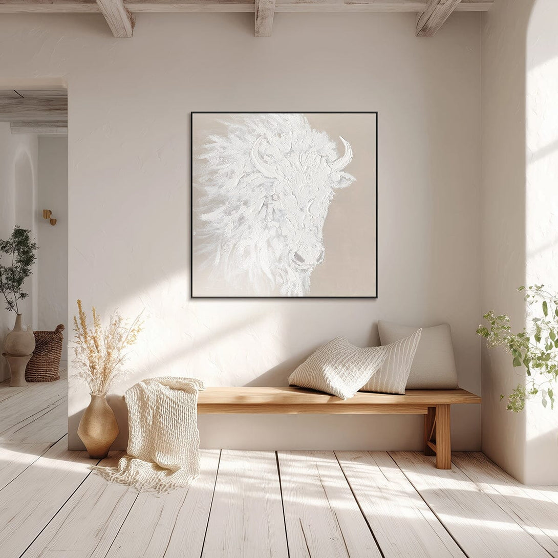 Snow Plains Bison - White Textured Animal Painting #M0536 Painting artwepaint 