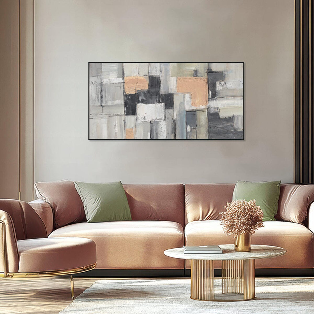 Soft Geometry - Grey & Orange Abstract Composition#M4511 Painting artwepaint 