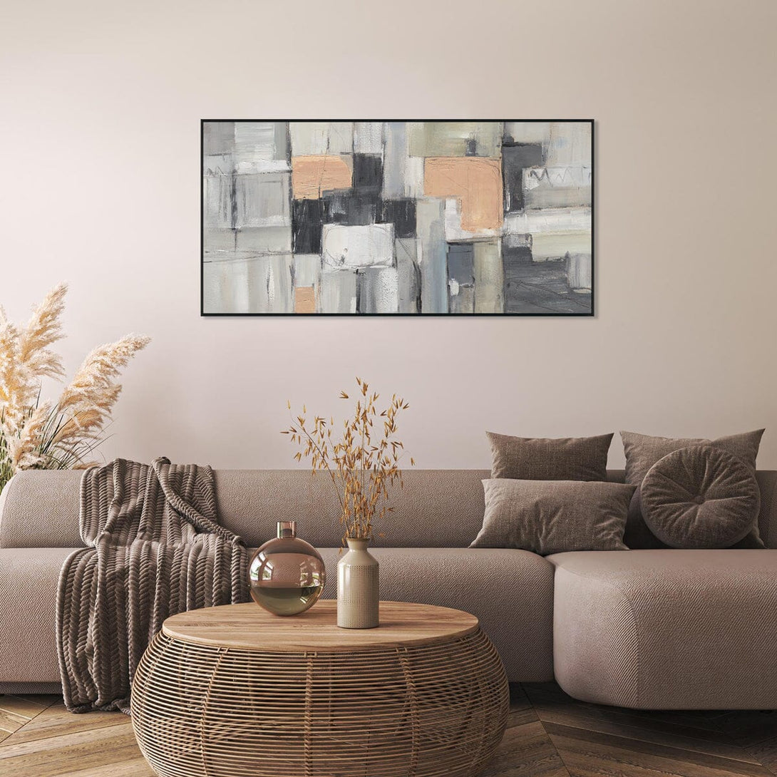 Soft Geometry - Grey & Orange Abstract Composition#M4511 Painting artwepaint 