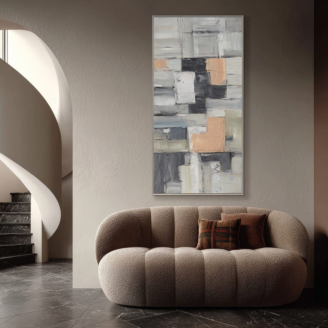Soft Geometry - Grey & Orange Abstract Composition#M4511 Painting artwepaint 