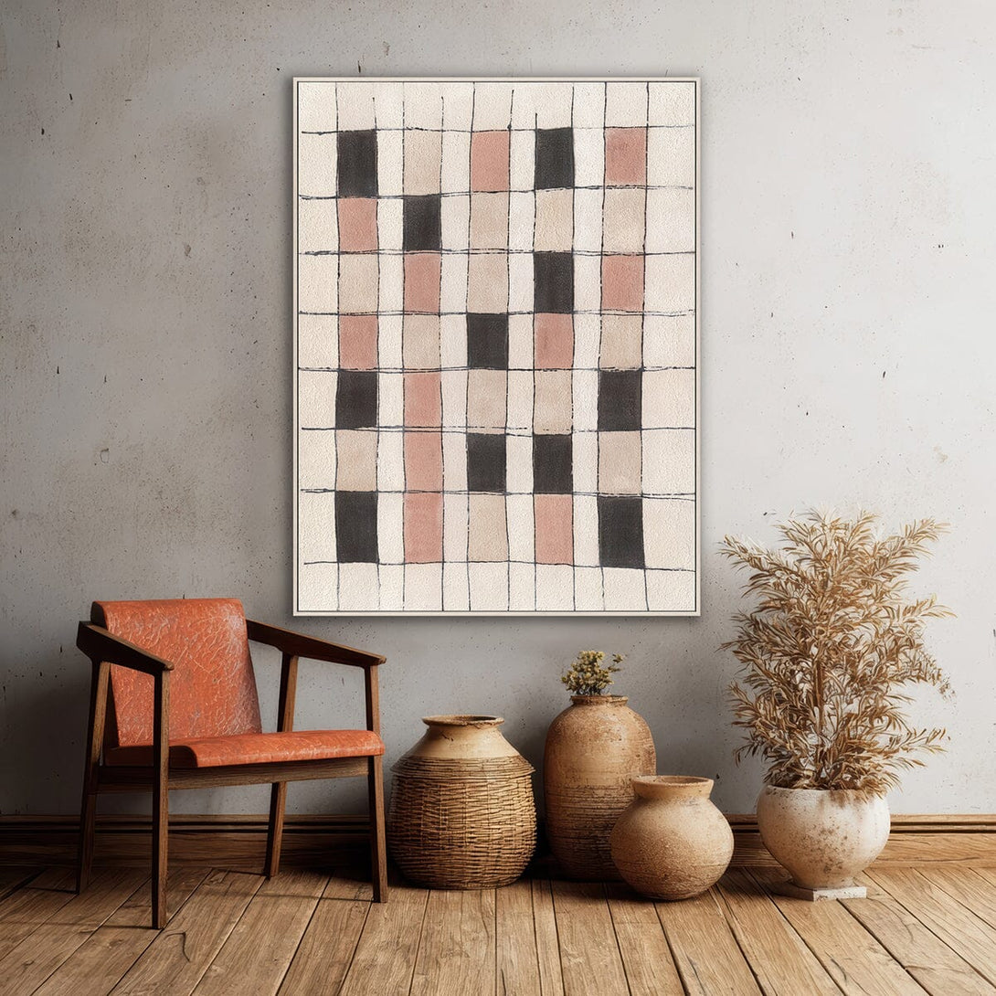 Soft Grid-Pink & Beige Abstract Painting #P4508 Painting artwepaint 