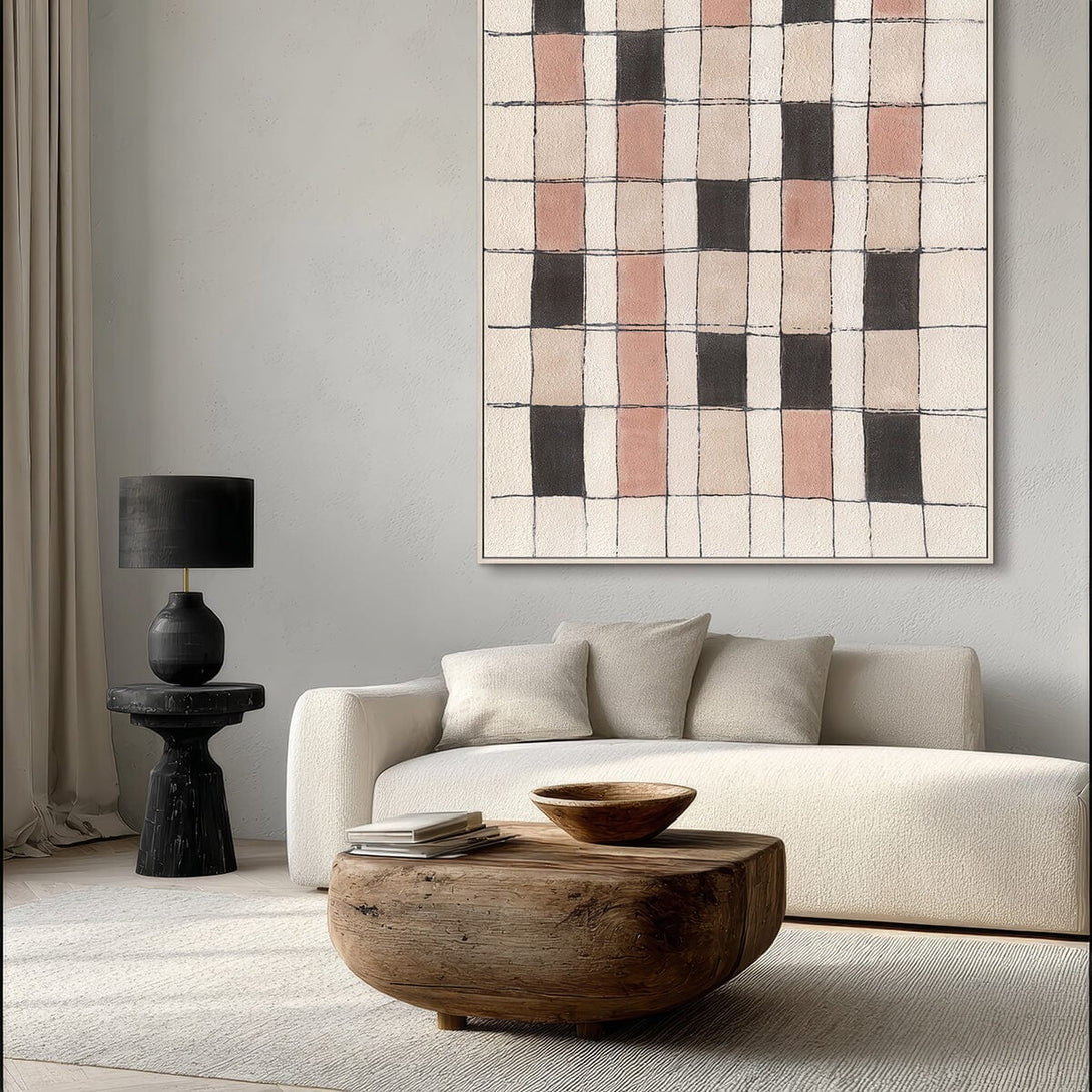Soft Grid-Pink & Beige Abstract Painting #P4508 Painting artwepaint 