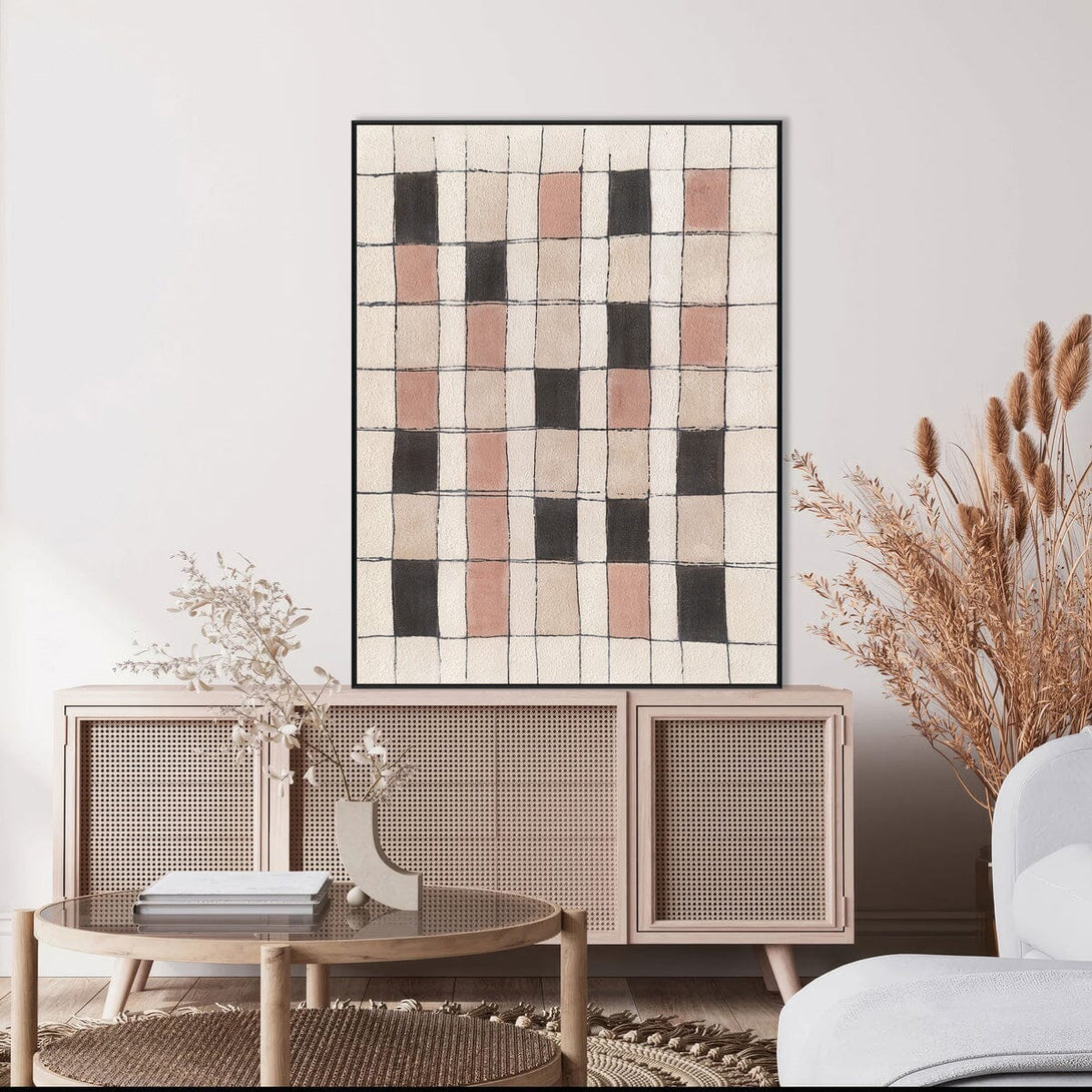 Soft Grid-Pink & Beige Abstract Painting #P4508 Painting artwepaint 