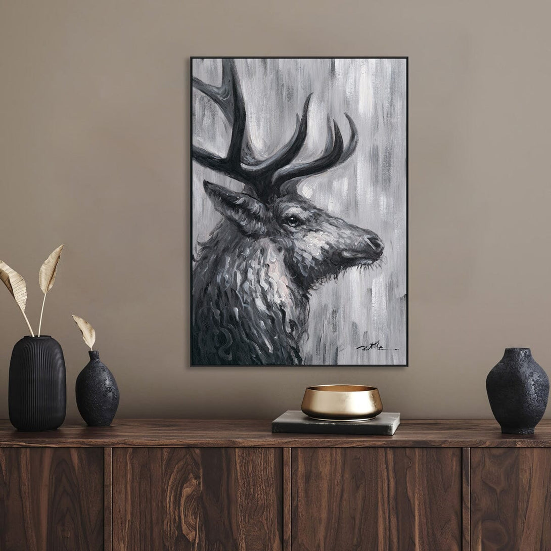 Stag Silhouette - Grey Textured Painting#L0135 Painting artwepaint 