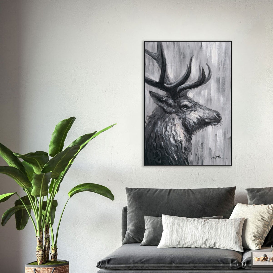 Stag Silhouette - Grey Textured Painting#L0135 Painting artwepaint 