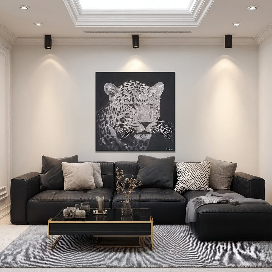 Steely Stare - Black and White Leopard Oil Painting#M8086 Painting artwepaint 