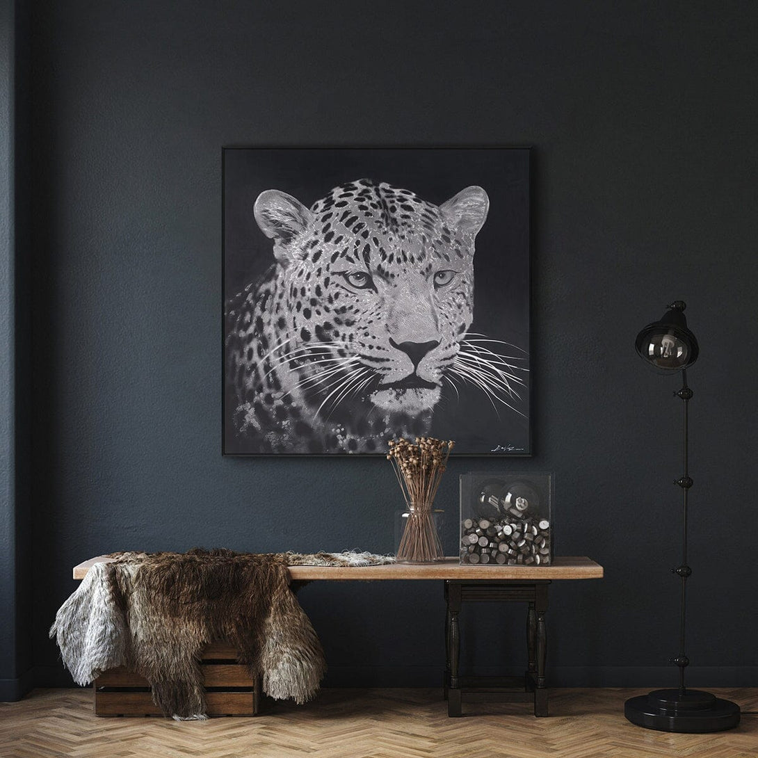 Steely Stare - Black and White Leopard Oil Painting#M8086 Painting artwepaint 