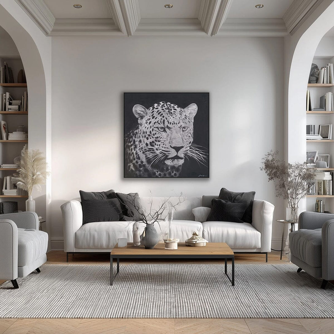 Steely Stare - Black and White Leopard Oil Painting#M8086 Painting artwepaint 