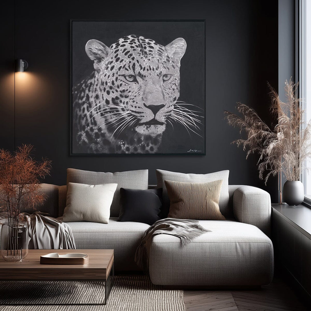 Steely Stare - Black and White Leopard Oil Painting#M8086 Painting artwepaint 