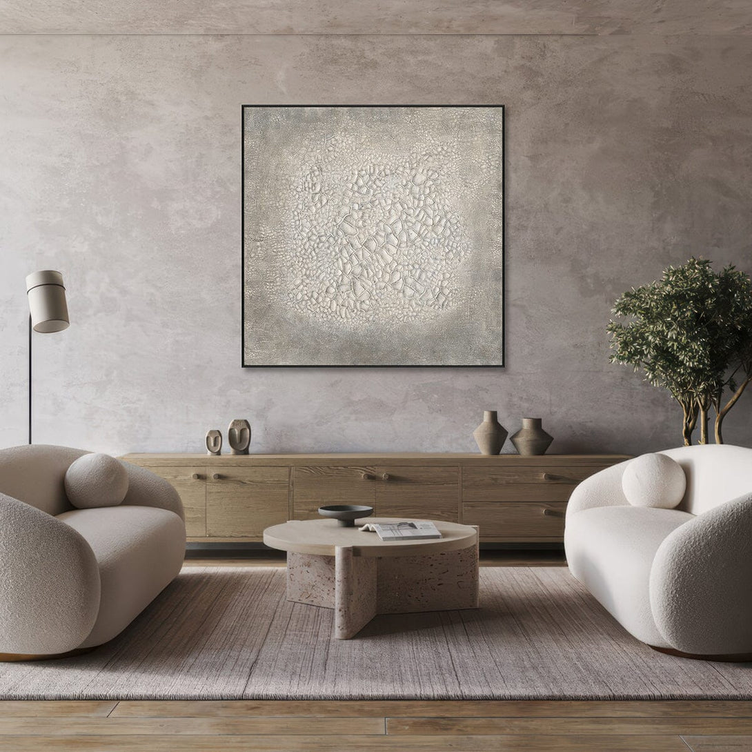 Stone Echo-White & Silver Abstract with Gold #J4114 Painting artwepaint 