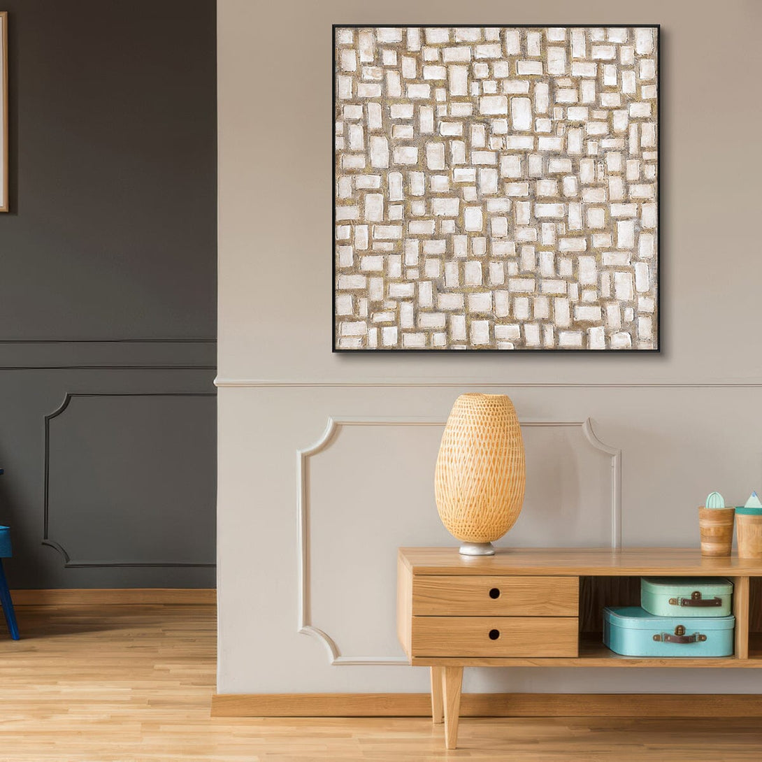 Stone Grid-White & Gold Abstract #J4119 Painting artwepaint 