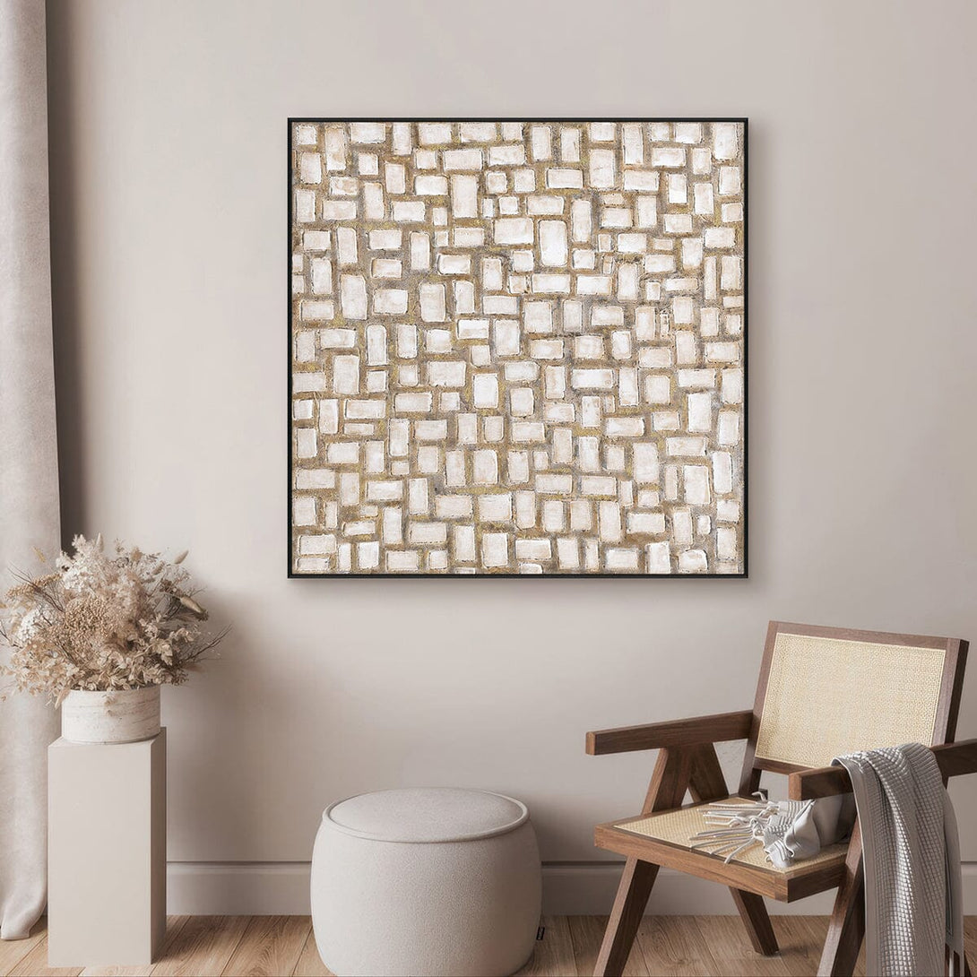 Stone Grid-White & Gold Abstract #J4119 Painting artwepaint 