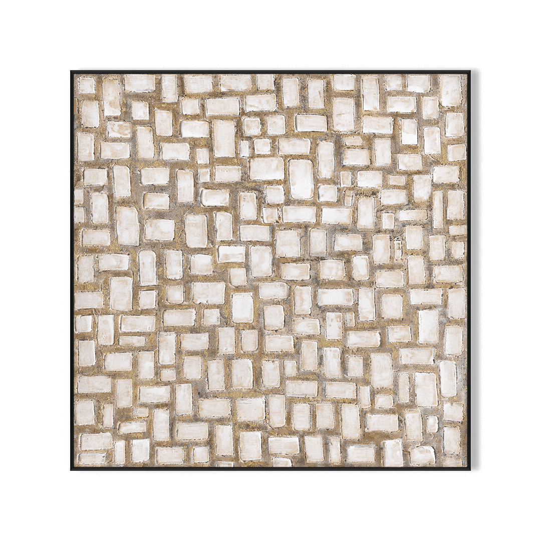 Stone Grid-White & Gold Abstract #J4119 Painting artwepaint 