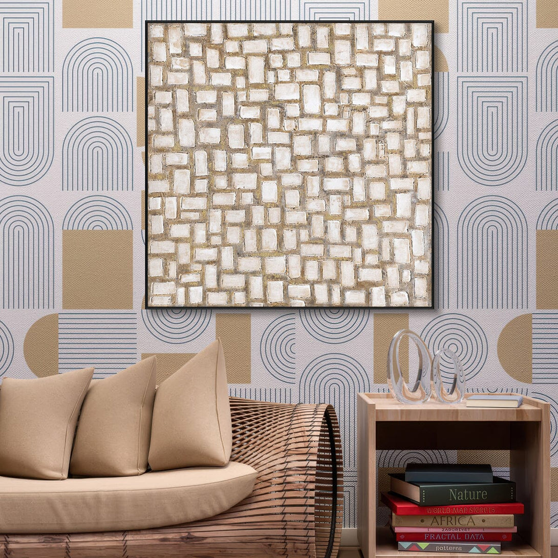 Stone Grid-White & Gold Abstract #J4119 Painting artwepaint 