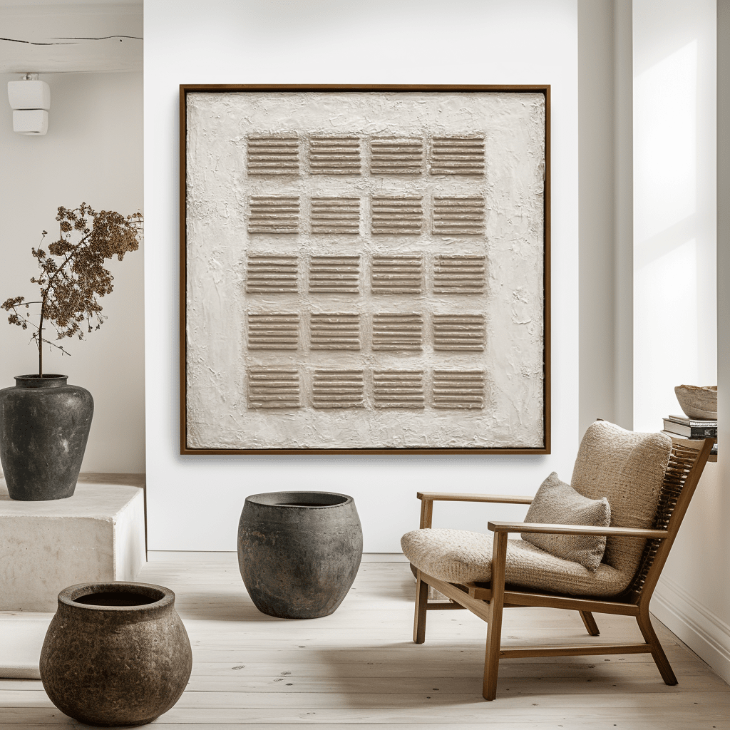 Structured Calm – Beige Geometric Textured Painting #93059 Painting artwepaint 