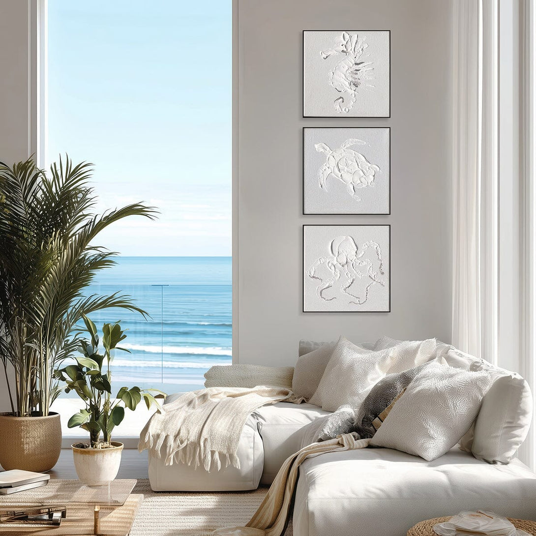 Textured Sea Turtle - White Relief Art#M5964 Painting artwepaint 