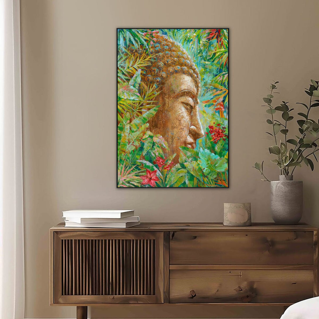 Tropical Radiance - Golden Buddha in Greenery #H8143 Painting artwepaint 