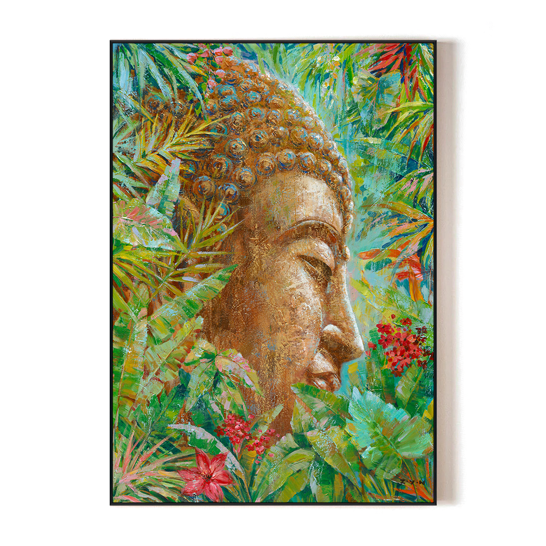 Tropical Radiance - Golden Buddha in Greenery #H8143 Painting artwepaint 