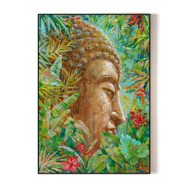 Tropical Radiance - Golden Buddha in Greenery #H8143 Painting artwepaint 