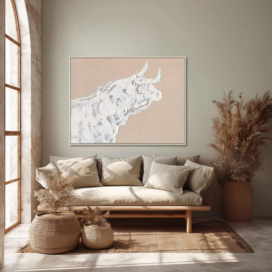 Turning Bull - White Textured Oil Painting #M0541 Painting artwepaint 