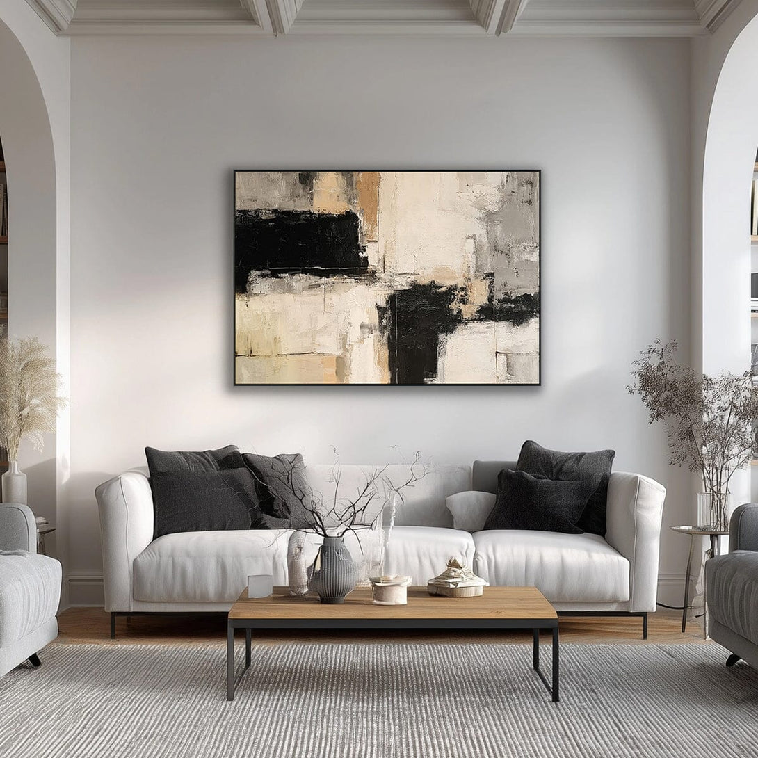 Urban Rhythm-Black Beige Abstract Painting #RIX1(373) Painting artwepaint 