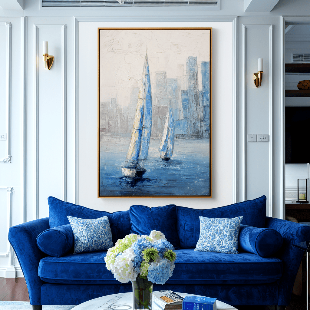 Urban Voyage – Blue Sailboat Abstract Painting #awp61 Painting artwepaint 