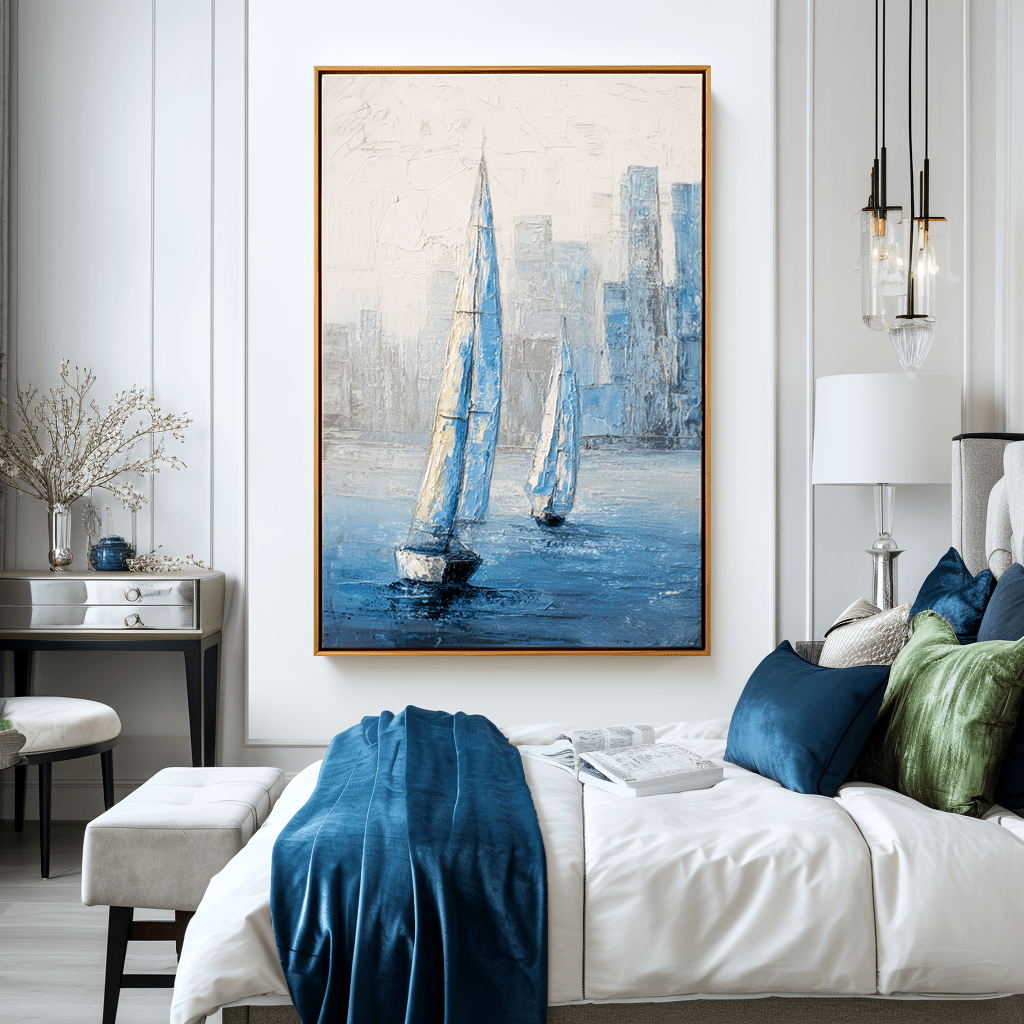 Urban Voyage – Blue Sailboat Abstract Painting #awp61 Painting artwepaint 