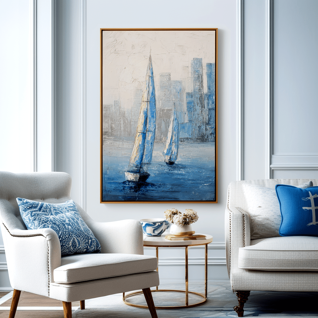 Urban Voyage – Blue Sailboat Abstract Painting #awp61 Painting artwepaint 