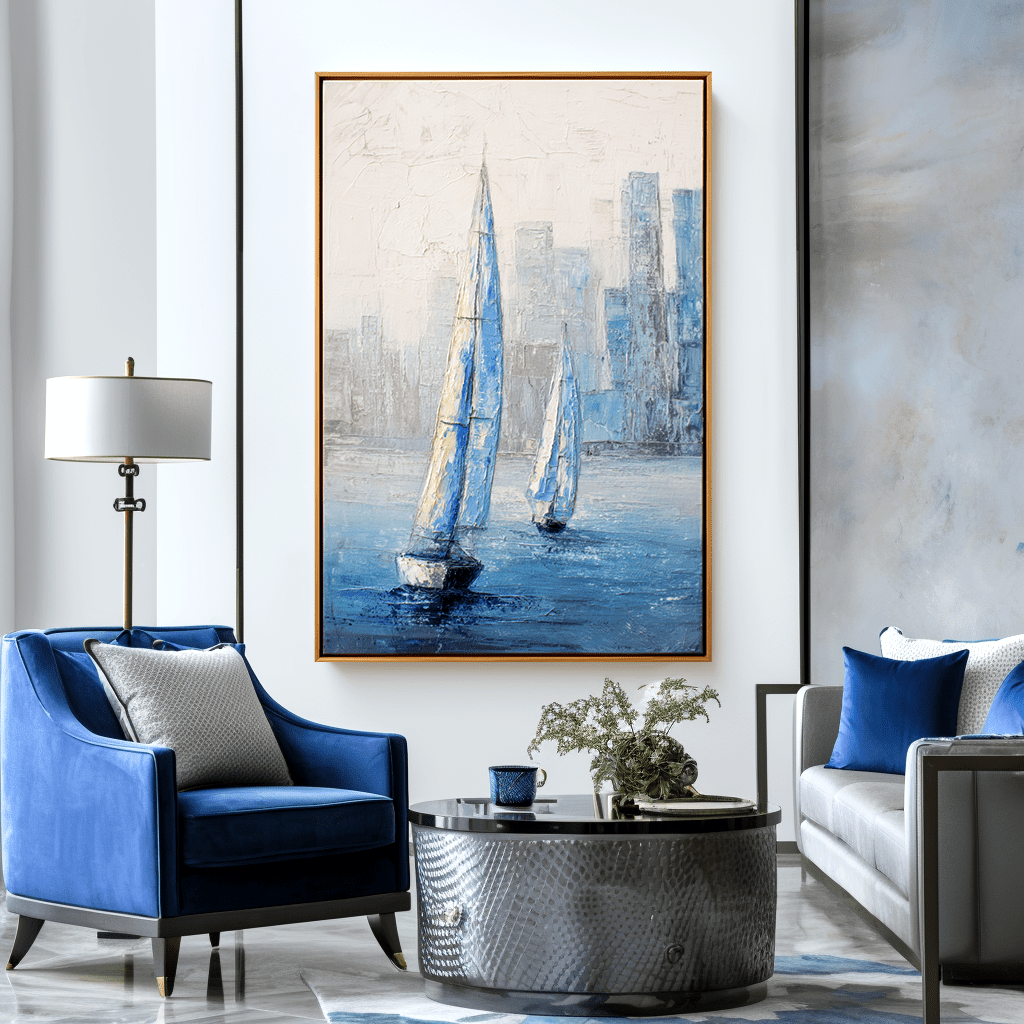 Urban Voyage – Blue Sailboat Abstract Painting #awp61 Painting artwepaint 