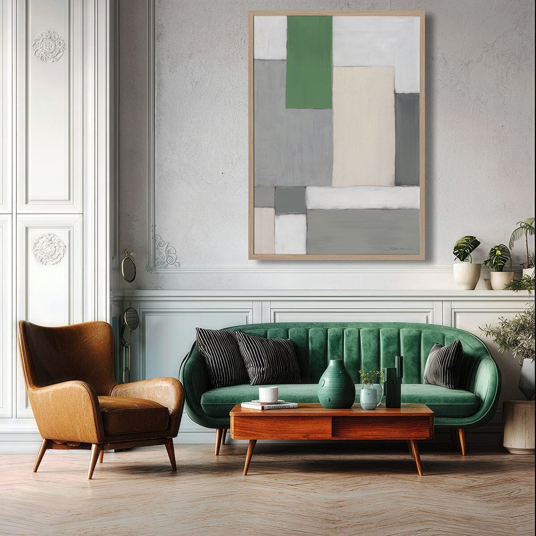 Verdant Geometry - Contemporary Abstract Painting#M6988 Painting artwepaint Silver Frame 32"X24" (81X61cm) 