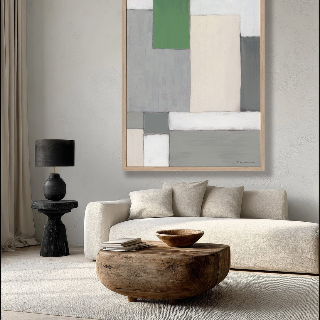 Verdant Geometry - Contemporary Abstract Painting#M6988 Painting artwepaint Silver Frame 36"X24" (91X61cm) 