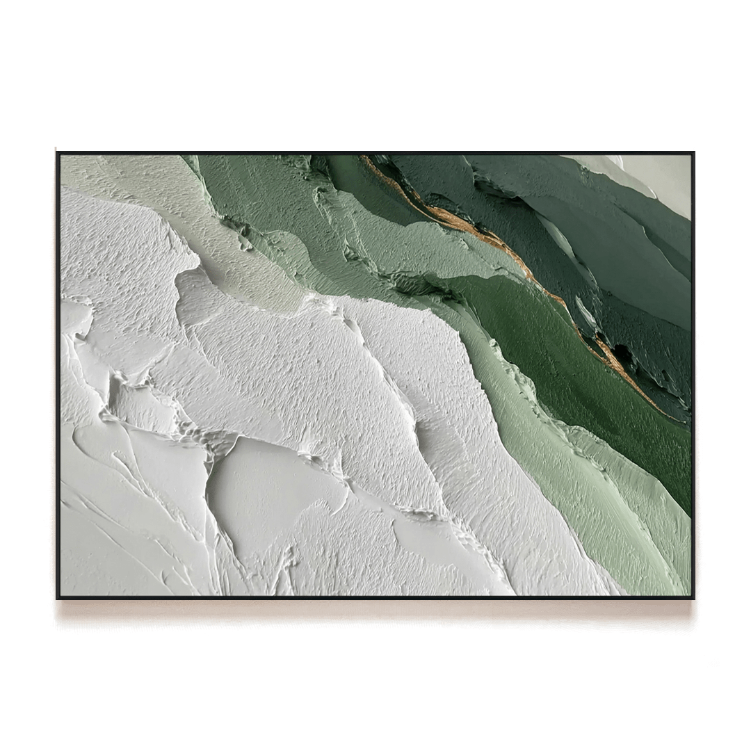 Verdant Horizon – Green and White Textured Landscape #RIS2(165) Painting artwepaint 