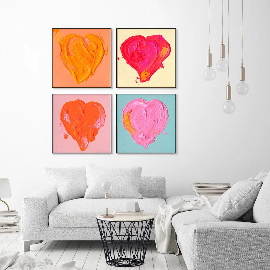 Vivid Love - Orange & Pink Heart Abstract #M8163 Painting artwepaint 